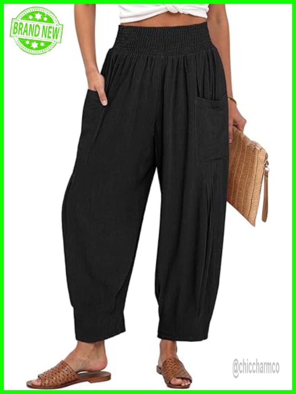 Linen Blend High Waist Cargo Harem Lounge Pants Casual Travel